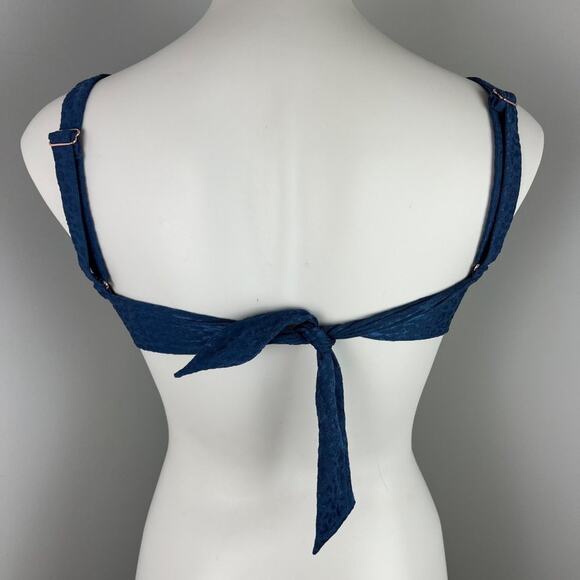 Bar III Satin Cheetah Bandeau Bikini Swim Top in French Navy XS - Picture 5 of 6